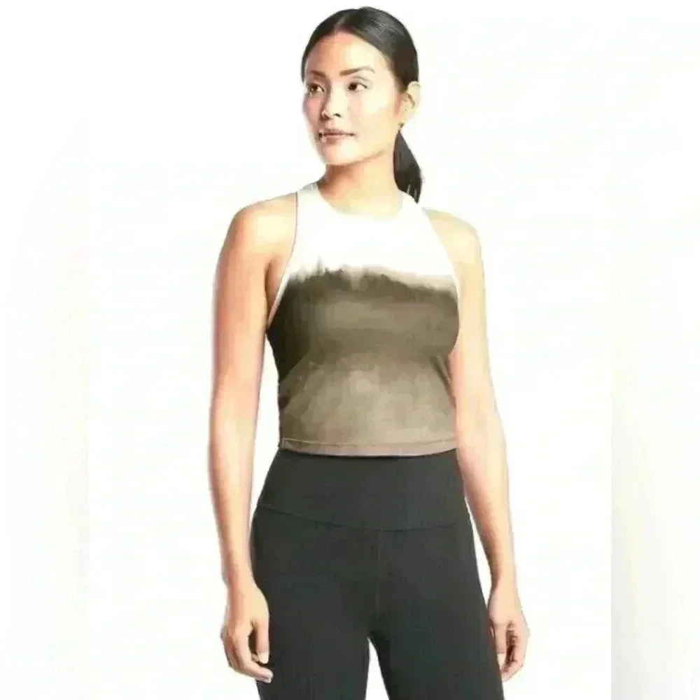 Athleta Shanti Watercolor Stripe Crop Tank Top Size Small